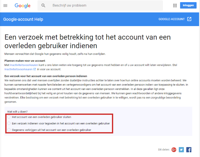 Verzoek indienen Google