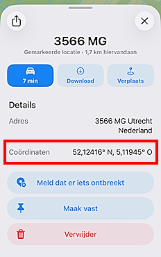 Coördinaten in Kaarten van Apple
