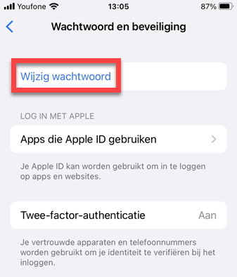 Wachtwoord Apple ID wijzigen op iPhone