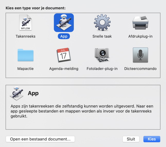 Choosing apps in Automator