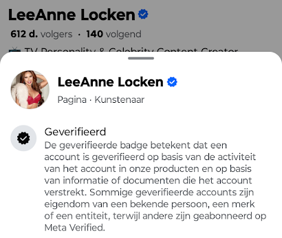 Meta Verified, blauwe vinkje