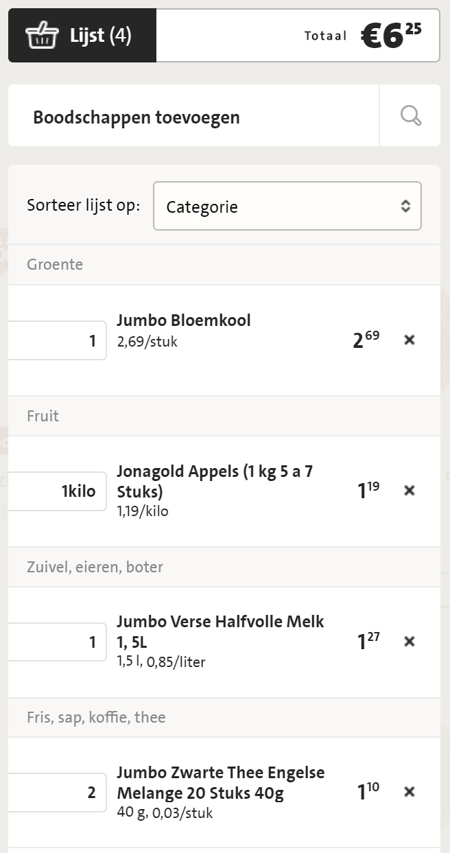 Jumbo order list