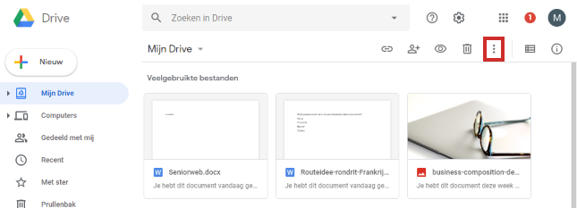 Menu voor bestanden Google Drive