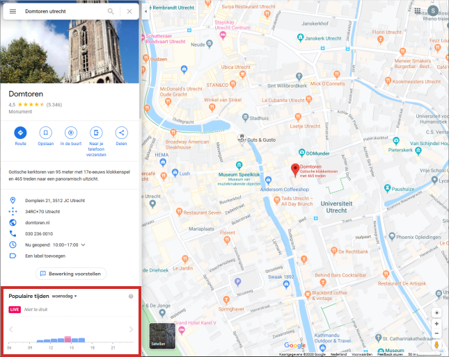 Drukte locatie bekijken via website Google Maps Drukte locatie bekijken via website Google Maps