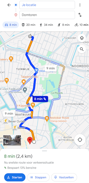 Route in app Google Maps