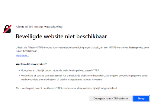 Beveilige website niet beschikbaar