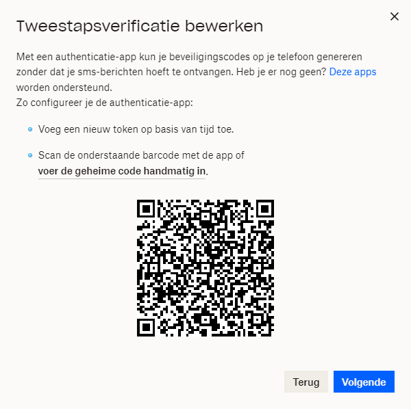 Tweestapsverificatie inschakelen bij Dropbox met authenticatie-app