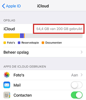 Opslagruimte bekijken op iPhone of iPad
