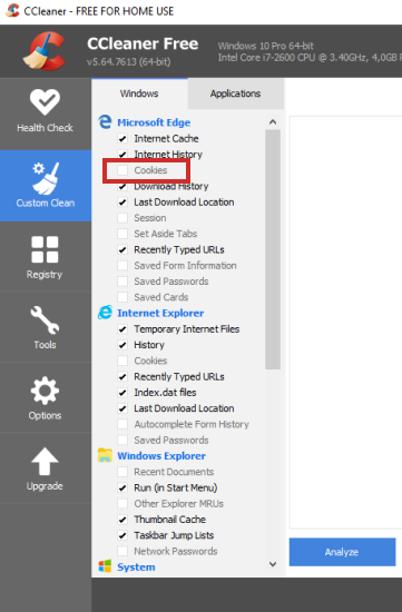 ccleaner save cookies