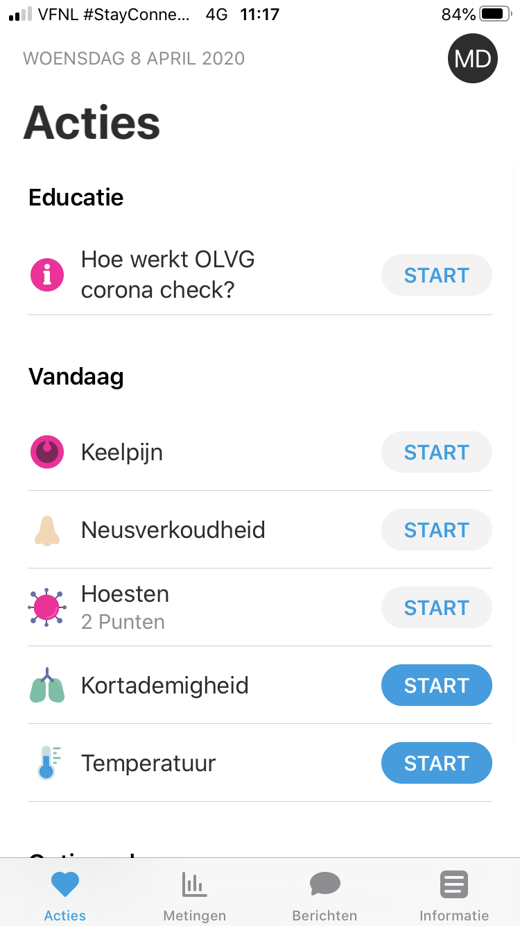 OLVG Corona Check-app klachten