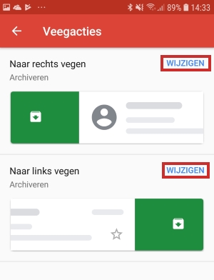 Instellingen veegacties wijzigen in Gmail-app Instellingen veegacties wijzigen in Gmail-app