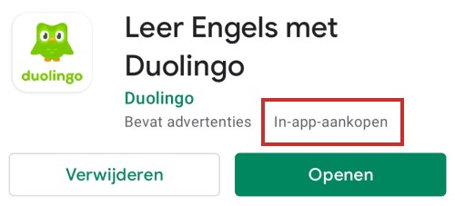 Example of in-app purchases