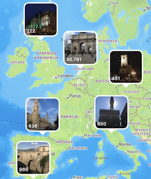 Landkaart met foto's in Apple Foto's