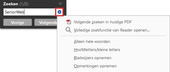 Search function Adobe Acrobat