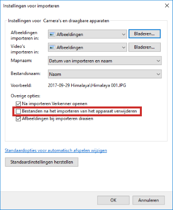 Option 'Delete files after importing from the device' 