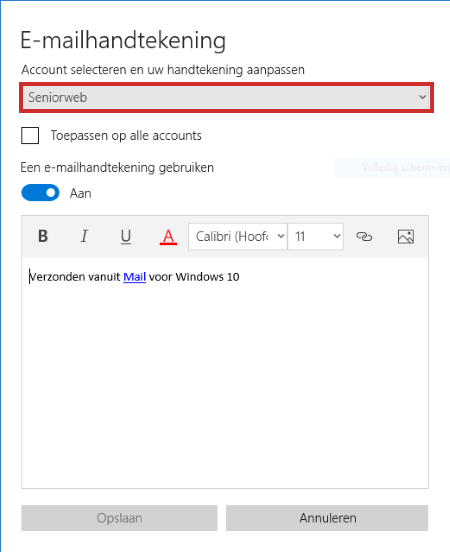 Handtekening instellen bij app Mail Windows 10