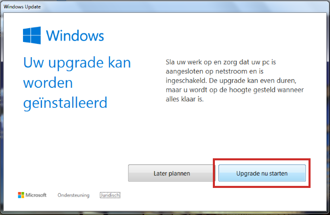 Windows 10, installatie starten