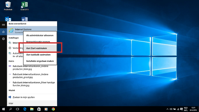 Windows 10, IE vastmaken aan start