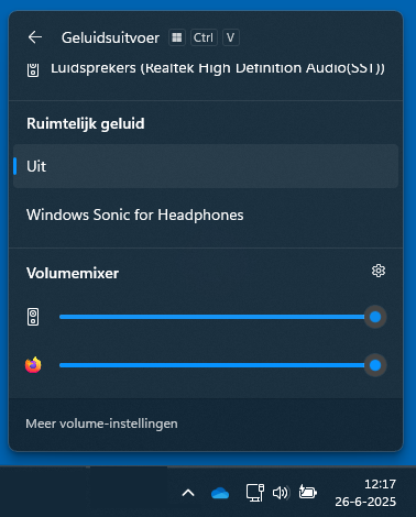 Snelle instellingen: volumemixer