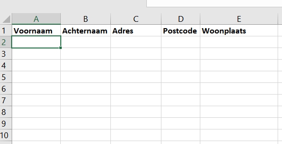 Adressenlijst maken in Excel.