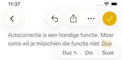 Voorbeeld van autocorrectie iOS26